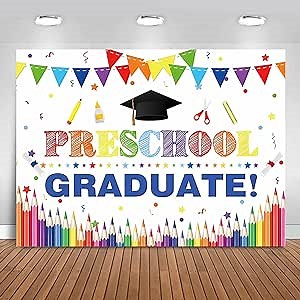 72x60 in White Preschool Graduate Backdrop Pre Kindergarten Congrats Grad Party Supplies Banner Kindergarten Grad Graduation Class of 2025 Ceremony Background Photobooth