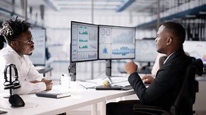 KPI Business Analytics Data Dashboard. Analyst Using Computer