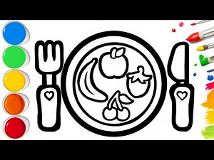 How To Draw a Fruit Platter, Fork & Knife | Easy Step By Step Tutorial