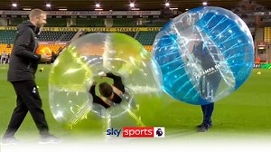 Flashback: Jamie Carragher and Gary Neville in hilarious Zorb football clash!