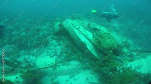 Japanese navy airplane Emily seaplane in WW2 Chuuk (Truk lagoon), Federated States of Micronesia (FSM). Here is the world's greatest wreck diving destination.