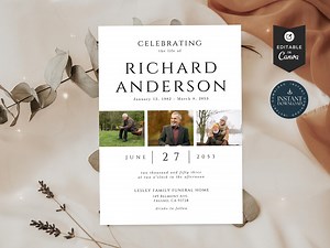 Simple Celebration of Life Invitation Template |editable Canva 5x7inch | Funeral Announcement | Printable Memorial Service F02.8 - Etsy