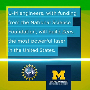Introducing ZEUS, the most powerful laser in the United States. The new three-petawatt (that’s equivalent to three quadrillion watts, or a 3 followed by 15 zeros 😆) laser system will provide a significant upgrade to the University of Michigan's current HERCULES laser. ZEUS will be among the world’s most powerful laser systems. More than that, it could help develop methods and technologies to advance cancer treatments, improve the detection of nuclear threats, and more! http://bit.ly/2O6iLCc #NS