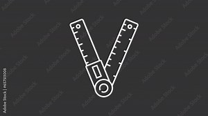 White simple thin line animation of foldable ruler, HD video with transparent background, seamless loop 4K video representing measurement instrument.