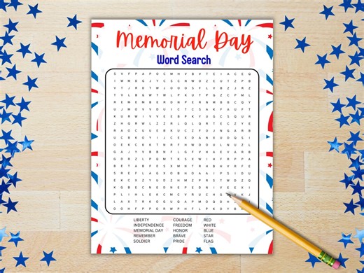 Memorial Day Word Search, Printable Memorial Day Activity for Classroom, Patriotic Games for Kids & Adults - Etsy