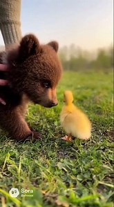 Size Doesn't Matter! Brave Duckling Meets Bear Cub! 🐻🦆
