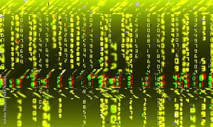 Binary code error background. Hacking data information. Glowing light binary bit code streaming down or falling down transparent background. Hacking in progress. Abstract digital lighting background.