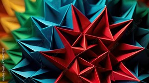 A zoomedin of a modular origami structure, highlighting the mathematical precision and complex folding techniques used to create this intricate design.