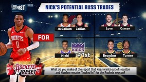 Nick Wright's potential trades for Russell Westbrook: Portland — McCollum & Collins Cleveland — Love & Osman Sacramento — Hield 1st Indiana — Brogdon & Turner | First Things First on FS1