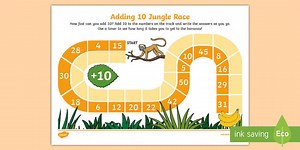 Adding 10 Jungle Race Worksheet
