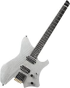 EART GW2-Pro Headless Electric Guitar fixed Bridge for Travel, Roasted Ash Solid-Body - Wenge Neck,Trans white/natural/Solid black(GD)