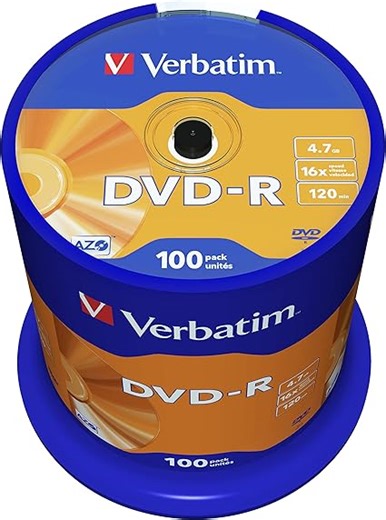 Verbatim DVD-R 16x Matt Silver 4.7GB, 100er Pack Spindel, DVD Rohlinge beschreibbar, 16-fache Brenngeschwindigkeit & Hardcoat Scratch Guard, DVD-R Rohlinge, DVD leer, Rohlinge DVD