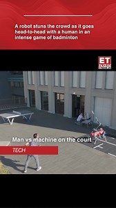 27K views · 34 reactions | A robot wowed the audience by playing a fast-paced game of badminton against a human opponent, showcasing impressive reflexes and advanced AI technology in a thrilling man-versus-machine showdown. | ET NOW | Facebook