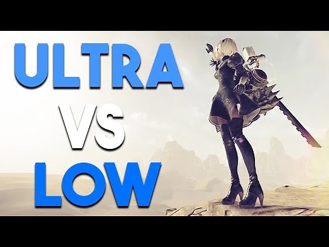 NieR Automata PC ULTRA vs LOW Settings Gameplay