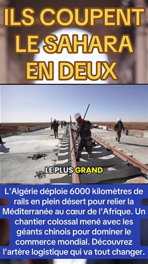 Le Méga-Train du Désert : L'Arme Secrète de l'Algérie ! Description : Oubliez le TGV, le vrai bouleversement mondial est le Méga-Réseau Ferroviaire algérien. Un projet à plusieurs milliards de dollars pour poser 6000 kilomètres de rails à travers le plus grand désert du monde. Pourquoi ce chantier est stratégique ? 1- Logistique Lourde : Relier les mines géantes du Sud (Fer, Phosphate) aux ports du Nord. 2- L'Alliance Chinoise : La technologie de pointe pour dompter les dunes de sable. 🇨🇳 3- L
