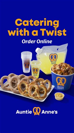 Auntie Anne’s caters! 🥨 Order hot and handmade pretzel snacks, refreshing drinks and delicious dips for your next event. | Auntie Anne's