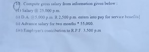 T0. Compute gross salary from information given below :(1) Sal... | Filo
