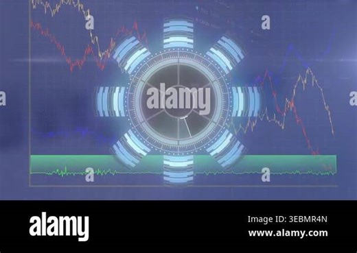Animation of light spot over round scanner and financial data processing against blue background. Global finance and business technology concept Stock Video Footage - Alamy