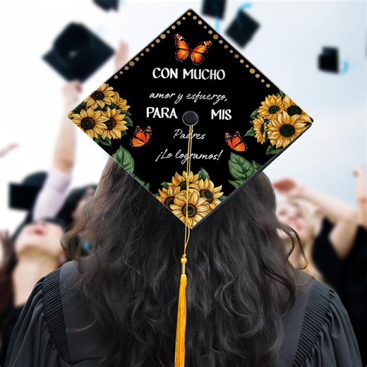 Personalized Latina Graduation Cap Topper, Class of 2026 Grad Cap Decoration, Sunflowers and Monarch Butterflies Graduate Gift TD-0303-PAM5 - Etsy