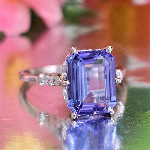 Blue Tanzanite Ring, 14k Solid Gold, Natural Tanzanite & Diamonds, 10x8 Emerald Cut - Etsy