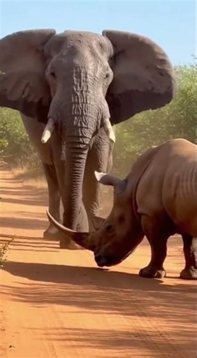 “Elephant vs Rhino: A Real Standoff in the Wild”