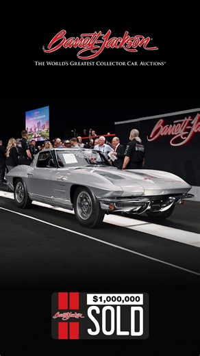 One of just 63 built — and now a seven-figure sale! This 1963 Split-Window "Big Tank" Z06 Corvette crossed the block at the 2026 Scottsdale Auction for $1 million. Consign now for the 2026 Palm Beach Auction, Apr. 16-18 at the South Florida Fairgrounds. Consign now: bit.ly/PB26FB-Consign | Barrett-Jackson