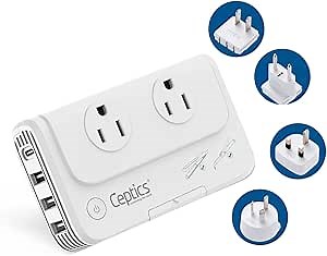 Ceptics 200 W Voltage Converter, Convert 220 V to 110V for Devices Like Curling Iron, Straightener, Chargers, Step Down World Power Plug - 4 USB PD 18W Fast Charging - EU/AU/UK/US Included