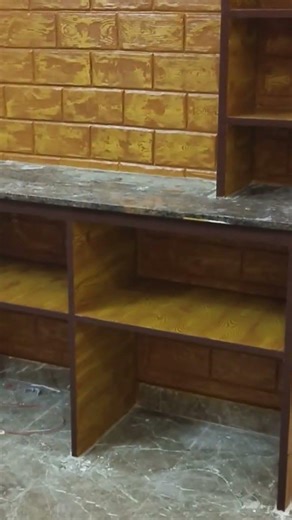 wood pattern using ferrow cement tv unit and interlocking bricks house