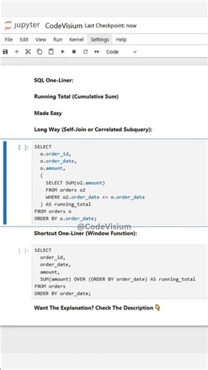 📊 SQL One-Liner: Running Total (Cumulative Sum) Made Easy
