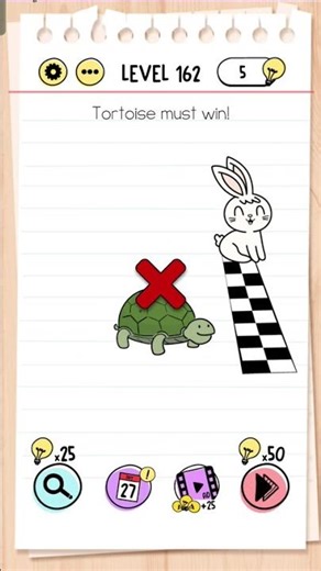 Tortoise must win Brain test level 162 solution - tortoise is hiding power booster under its shell