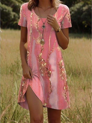 Women's Mini Dress Casual Dress Petite Dress T Shirt Dress Tee Dress Sundress Casual Vacation Casual Daily Regular Fit Ombre Abstract Marble Short Sleeve Crew Neck Yellow Pink Dusty Rose 2025 - $23.99