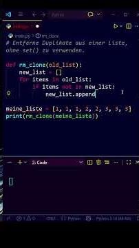 🔥 Python entferne Duplikate aus einer Liste, ohne set() zu verwenden #shorts #python #coding