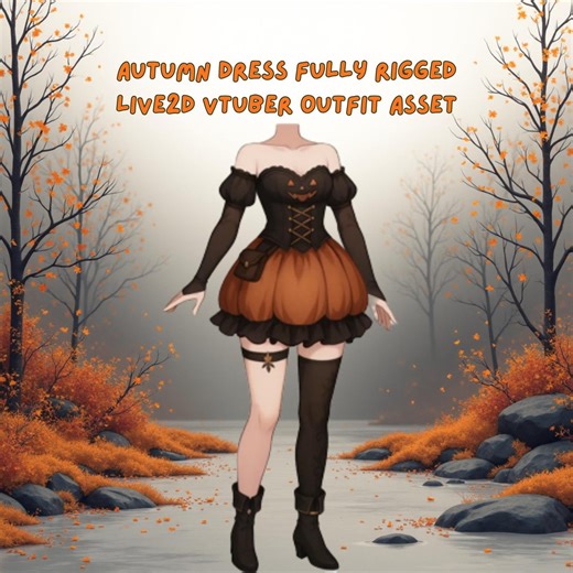 Autumn Dress Vtuber Outfit: Fully Rigged Live2d Asset (vtube Studio) - Etsy