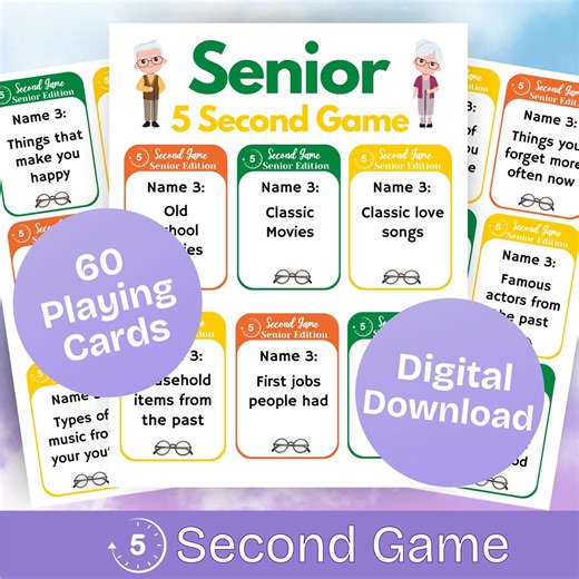 Senior Citizen Second Game Cards PDF Printable - Fun Retirement Party Game, Senior Center Fun, Family Fun, Large Cards - Instant Download! - Etsy