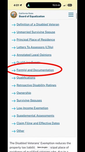 BOE-261-G is the application you’ll need to get a tax reduction for your property taxes if you are a 100% disabled veteran. https://www.boe.ca.gov/proptaxes/dv_exemption.htm#Forms | Rodney Hubbard
