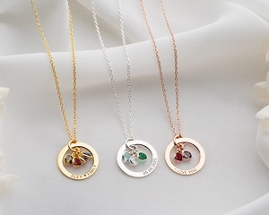 Personalized Gold Birthstone Necklace Women Name Necklace With Birthstone Circle Necklace Message Engraved on Circle Silver Engraved Jewelry - Etsy UK