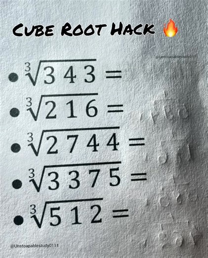 Unstoapable Study on Instagram: "Cube Root Hack Trick 🔥 #fblifestyle #unstoapablestudy #cuberoottrick #radical #cuberoot #cuberoots #unstoapablestudy0111 #mathtricks #mathtricksforkids"