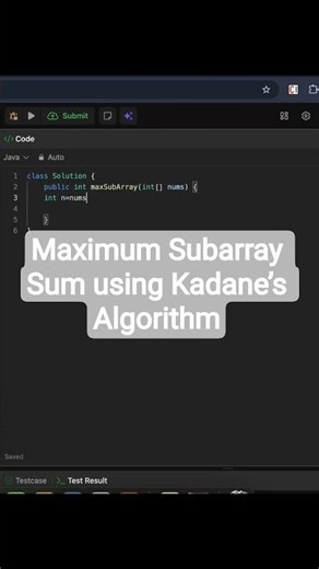Maximum Subarray Sum using Kadane’s Algorithm #dsa #code#array