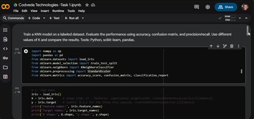 #machinelearning #datascience #python #scikitlearn #knn #classification #irisdataset #mlinternship #codvedatechnologies #mlengineering #internshipexperience | Ringisai Ruwona