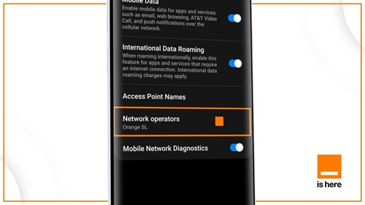 Android - How to Turn on Roaming Stay connected at home and abroad with Orange SL. With these short, easy steps, you will never have to be away even when you are away. Here is how to turn on roaming on your Android; 1. First, click on Settings 2. Next, click on Connections 3. Then, click on Mobile Network 4. Turn on International Data Roaming. 5. And that's how you turn on data roaming on your Android. But in case you do not get connected after turning on International Roaming; 1. Select, Networ