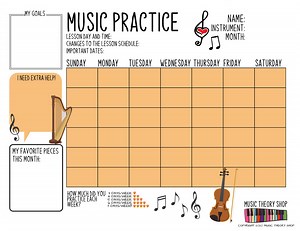 3 Printable Music Practice Charts, Tracker, Music Lessons, Music Progress Chart, Instruments, Music Teacher