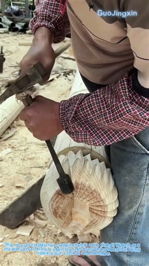 Carving intricate patterns into wood with just a chisel and hammer 🪵