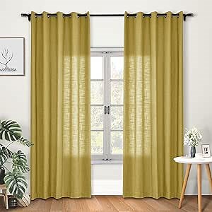 Macochico Solid Linen Curtains Room Drapery Panel with Nickle Grommet for Bedroom Classrooms Sliding Glass Door Privacy Protection,Khaki 84W x 84L Inch (1 Panel)