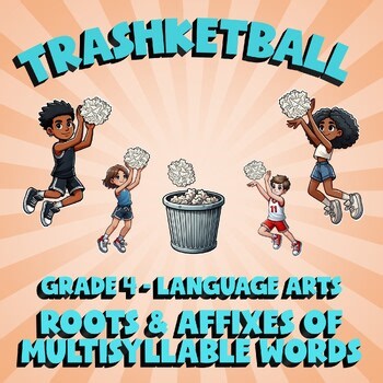 Roots & Affixes of Multisyllable Words TRASHKETBALL ELA Game - No Prep Grade 4