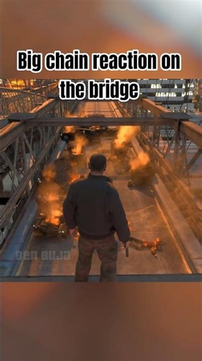 Big chain reaction on the bridge #gta #gtaiv #gta4 The cops