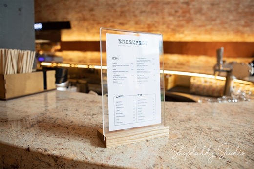 Acrylic Table Menu Stand on Wood Base: Custom Sign Holder for Restaurant, Cafe & Bars - Etsy