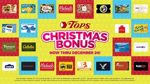 The Tops Friendly Markets Christmas Bonus is BACK and better than ever! You can save an extra 20% on Christmas gifts, just for buying groceries. Visit topsmarkets.com/ChristmasBonus to view this year's NEW participating retailers! | Tops Friendly Markets