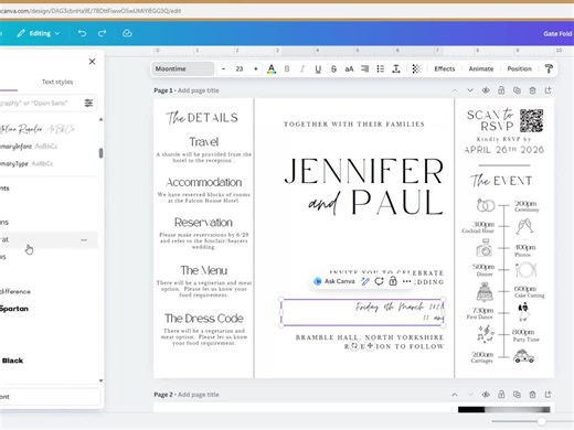Gatefold Wedding Invitation Template Editable Canva Folded Trifold Invitation Rustic Boho Minimalist Wedding QR Code Modern RSVP