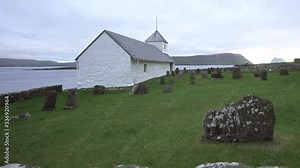 Sliding camera with cemetery and church