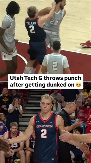 Who Likes Sports? on Instagram: "Utah Tech guard Chance Trujillo wanted every last puff of smoke after Santa Clara forward Allen Graves dunked on him 👊🏼😭 Trujillo was ejected and Santa Clara beat Utah Tech 90-80. #utahtech #santaclara #ncaa #cbb #collegebasketball #fight #punch #damn #crashout #wtf #lol #funny #bruh #chill #lmao #bro #relax #dunk #ncaabasketball #why #lmfao #nah #fail #poster #hilarious #viral #explore"